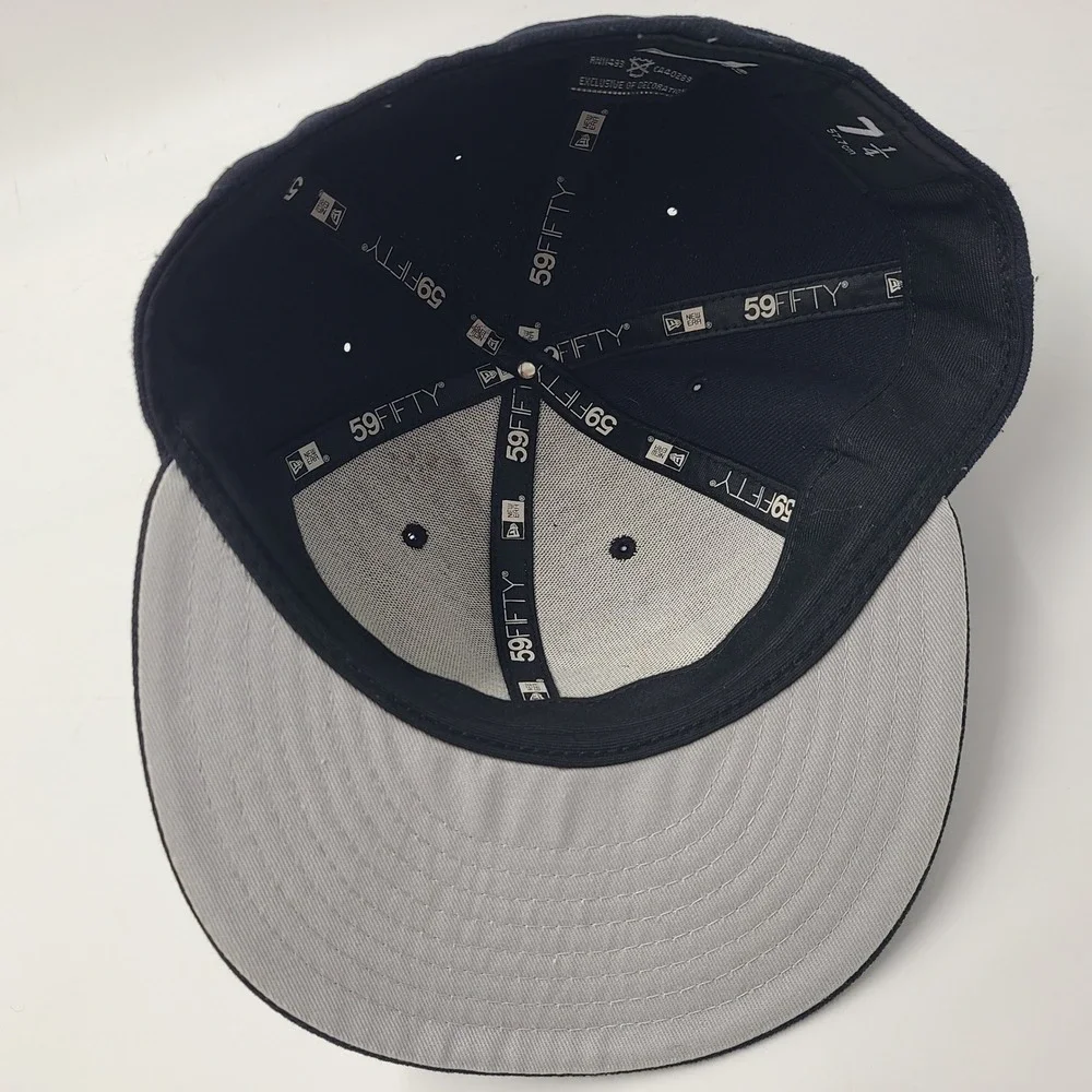 Baseballism Hat Fitted 7 1/4 59Fifty New Era Blue White Rally Cap Script Logo‎